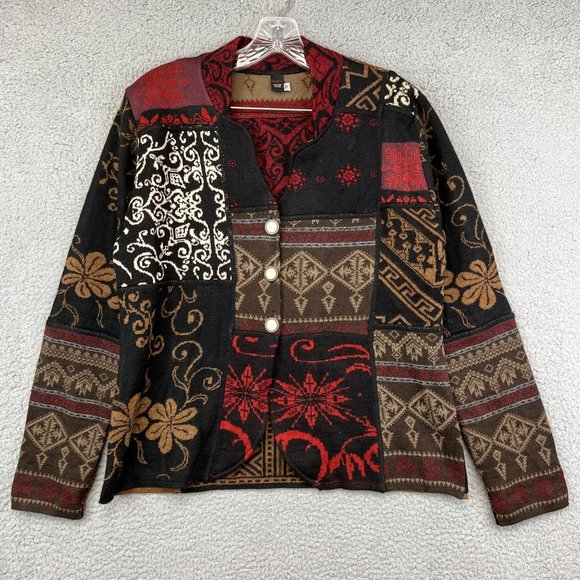 Tey-Art Peruvian Hand Made Alpaca Floral Intarsia Cardigan size M - Picture 1 of 9